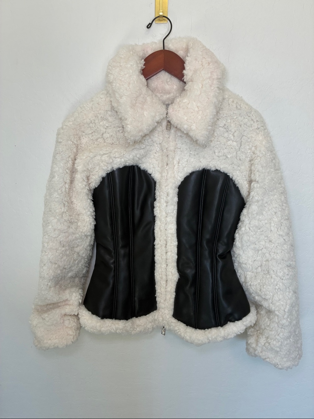 Naked Wardrobe High Pile Fleece Jacket Black White Full Zip Rustic Size M NWT - Picture 5 of 15